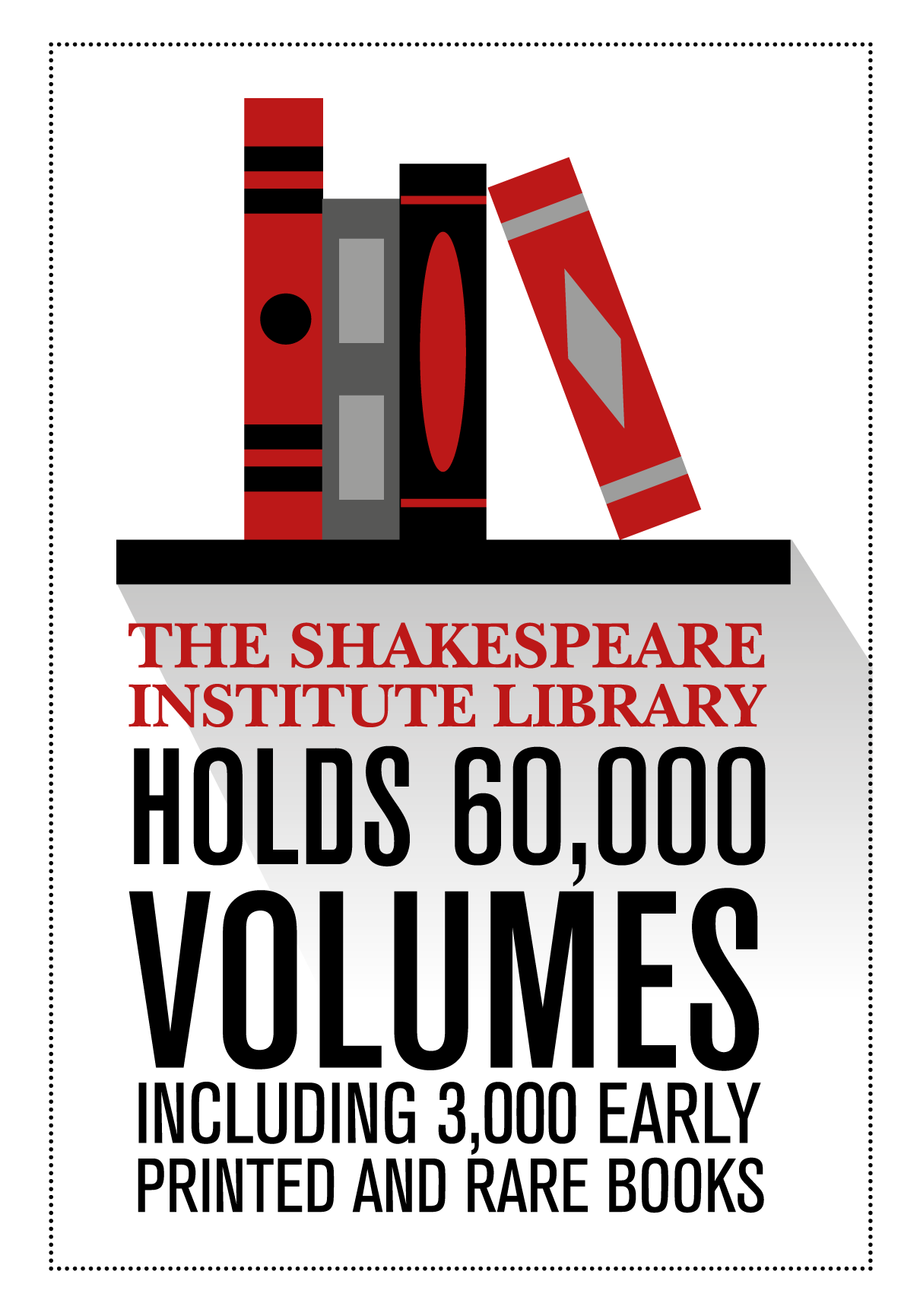 The Shakespeare institute library holds 60,000 volumes including 3,000 early printed and rare books