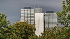 Muirhead Tower building with trees in front of it