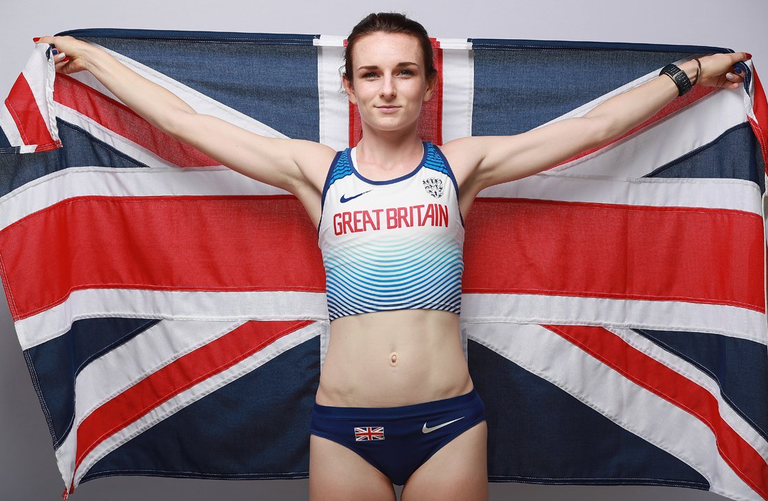 Sarah McDonald posing with a Union Jack