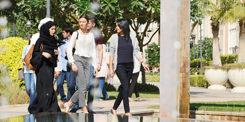 Students at the University of Birmingham Dubai campus in the sunshine