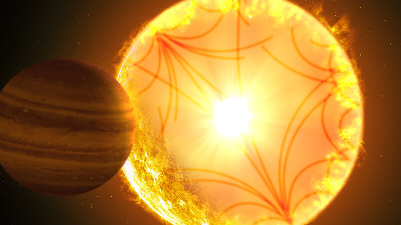 An artist's impression of an exoplanet orbiting a star