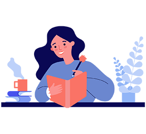 Illustration of smiling woman writing her diary