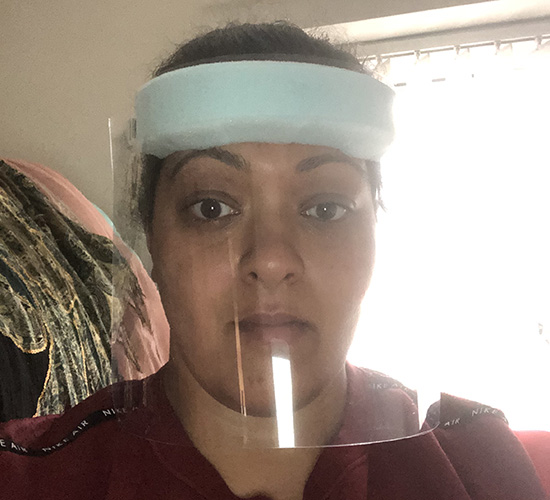 Geeta wearing face visor