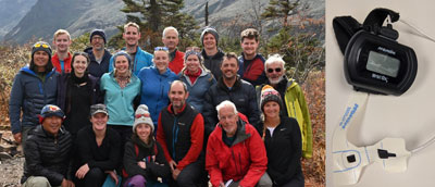 Group of BMRES trekkers including Kelsey Joyce, plus a pulse oximeter