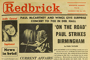 1972 edition of Redbrick about Paul McCartney playing on campus with Wings