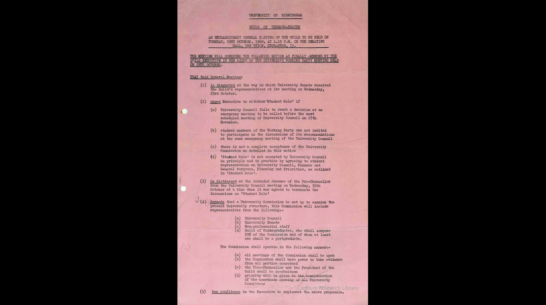 Agenda and recommendations of Guild of Students EGM, 29 October 1968