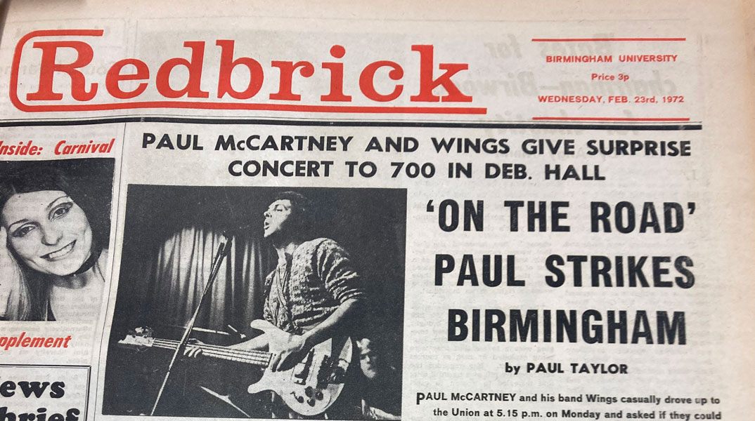 Redbrick reports on Paul McCartney and Wings, who played Deb Hall in 1972